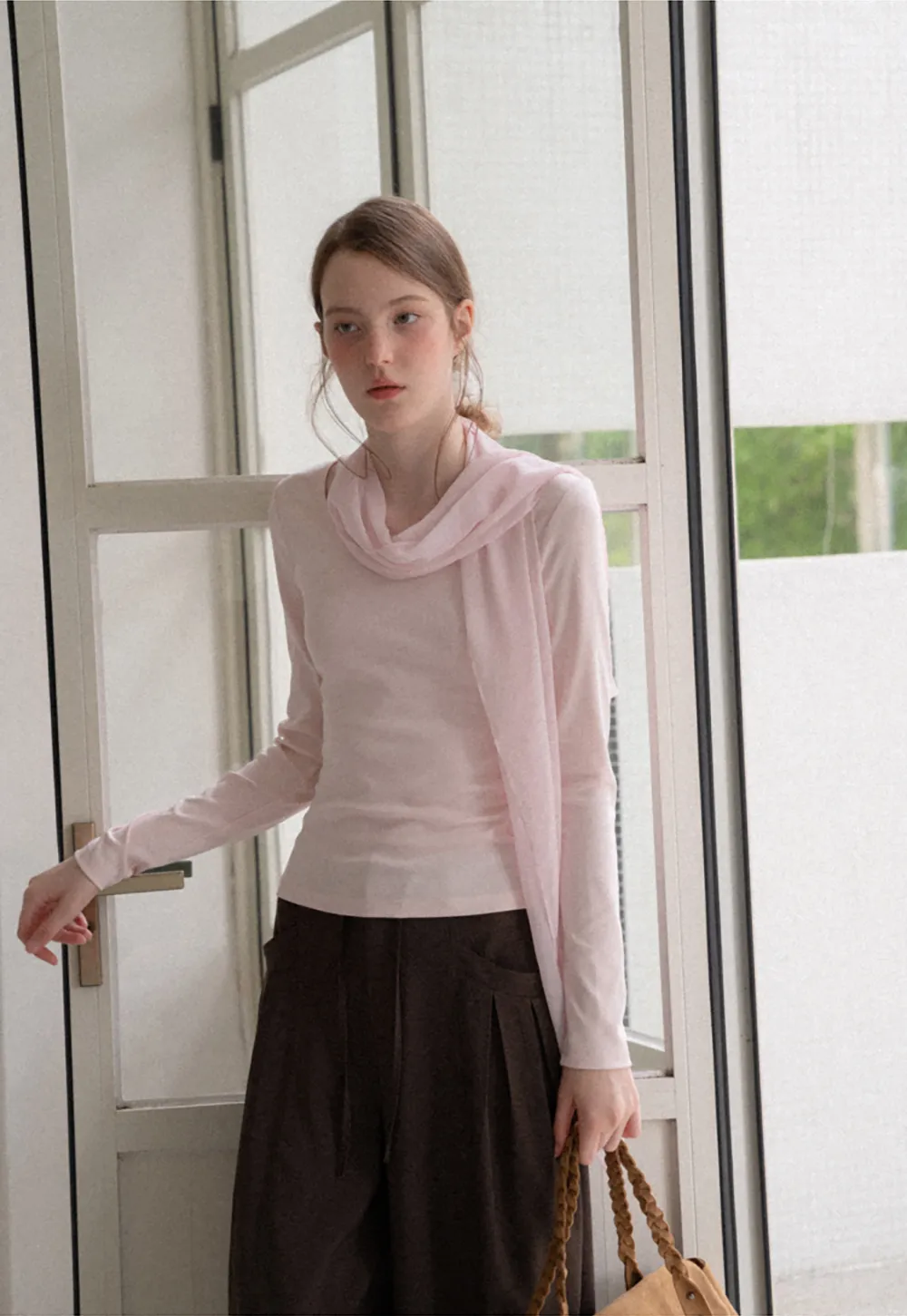 Asymmetrical Draped Cowl Neck Long Sleeve Top