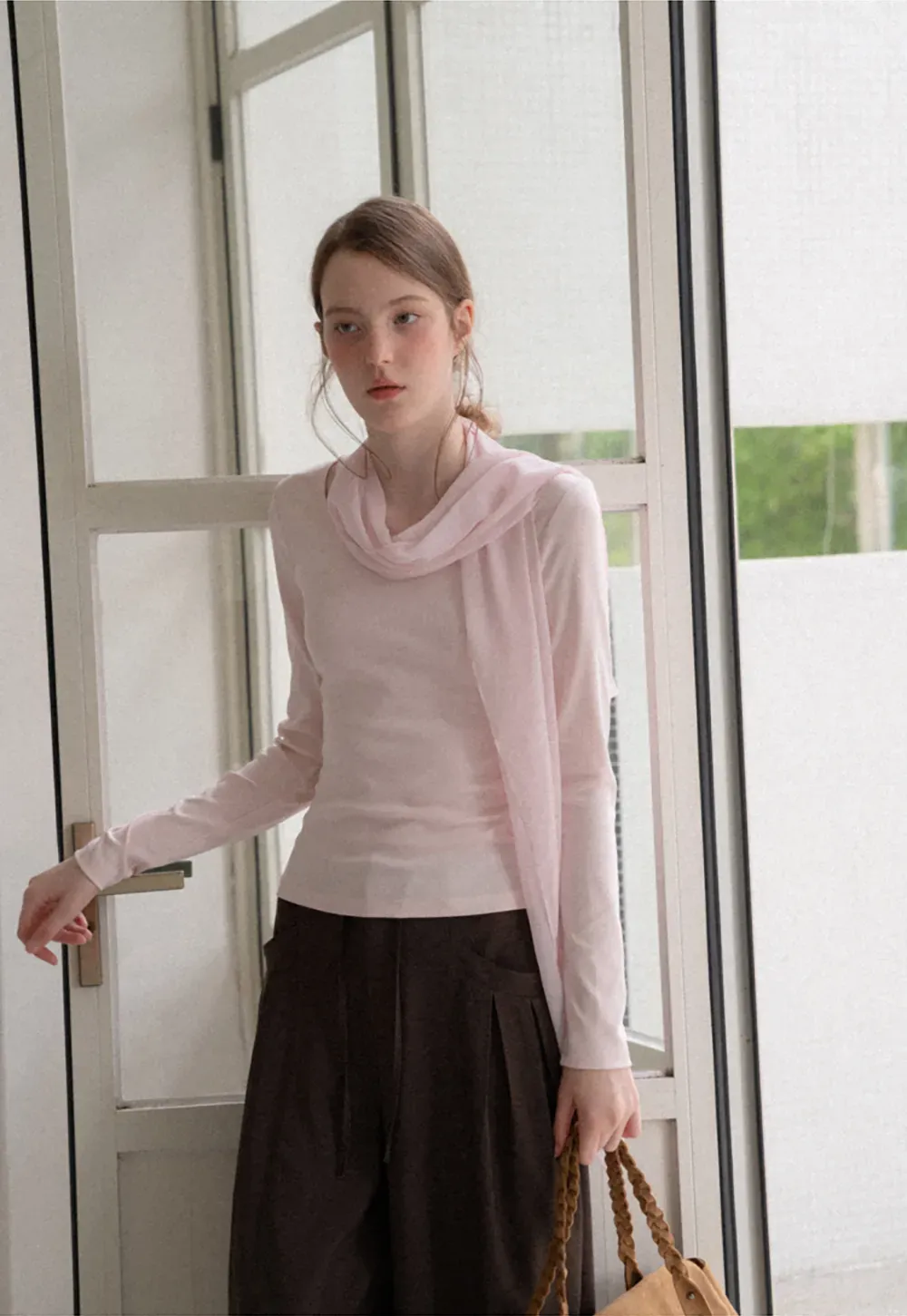 Asymmetrical Draped Cowl Neck Long Sleeve Top