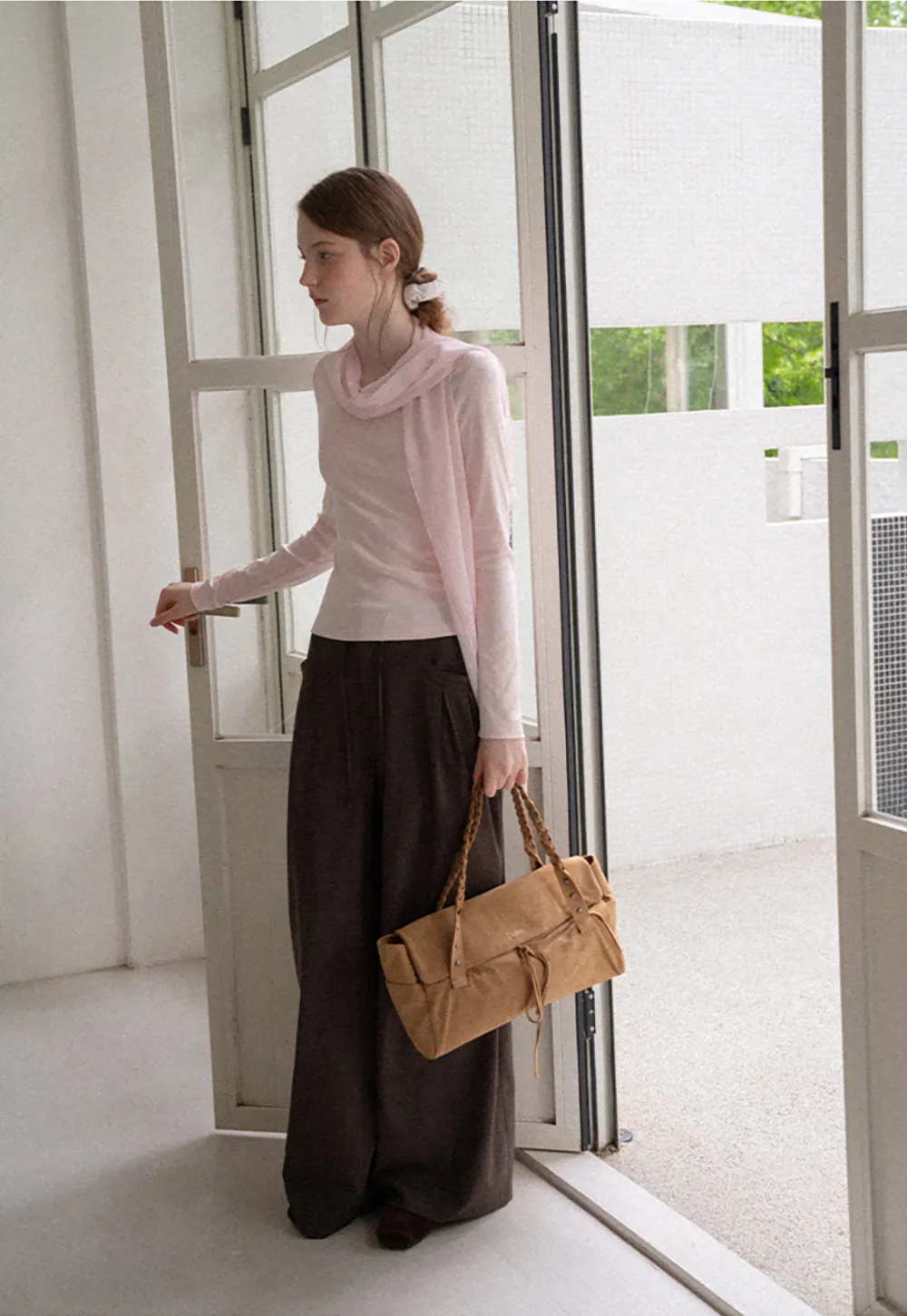 Asymmetrical Draped Cowl Neck Long Sleeve Top