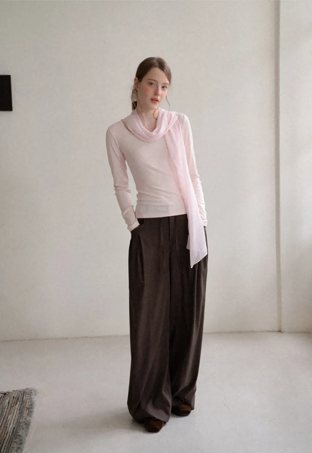 Asymmetrical Draped Cowl Neck Long Sleeve Top