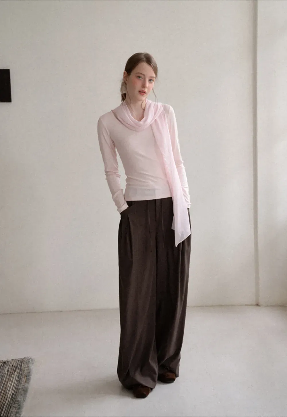 Asymmetrical Draped Cowl Neck Long Sleeve Top