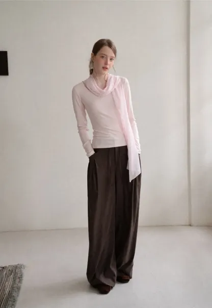 Asymmetrical Draped Cowl Neck Long Sleeve Top