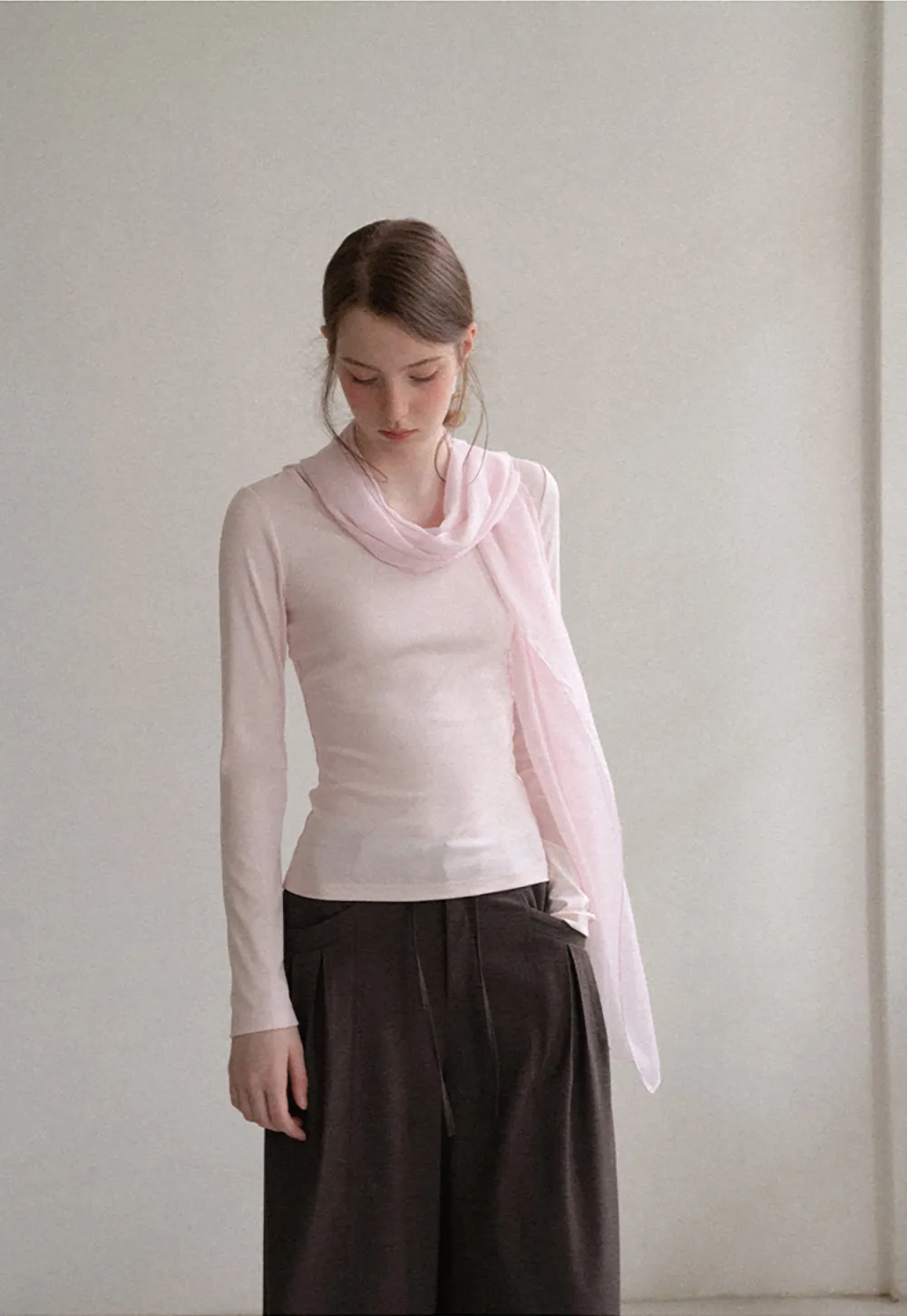 Asymmetrical Draped Cowl Neck Long Sleeve Top
