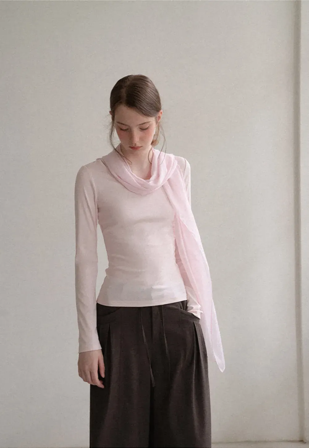 Asymmetrical Draped Cowl Neck Long Sleeve Top
