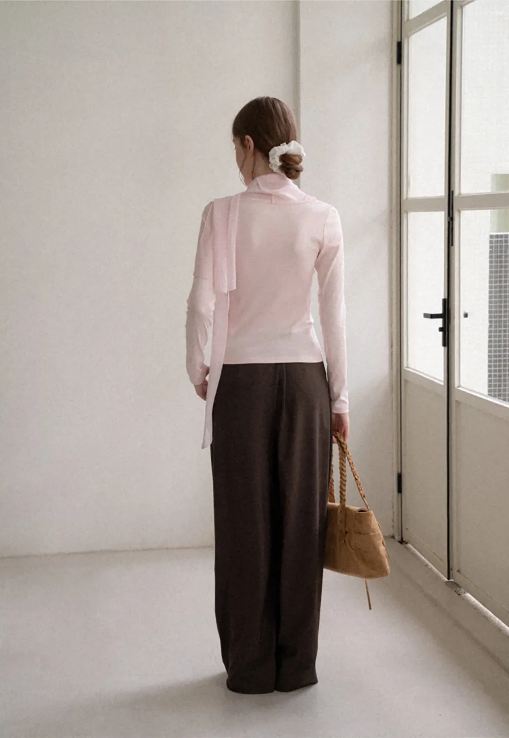 Asymmetrical Draped Cowl Neck Long Sleeve Top