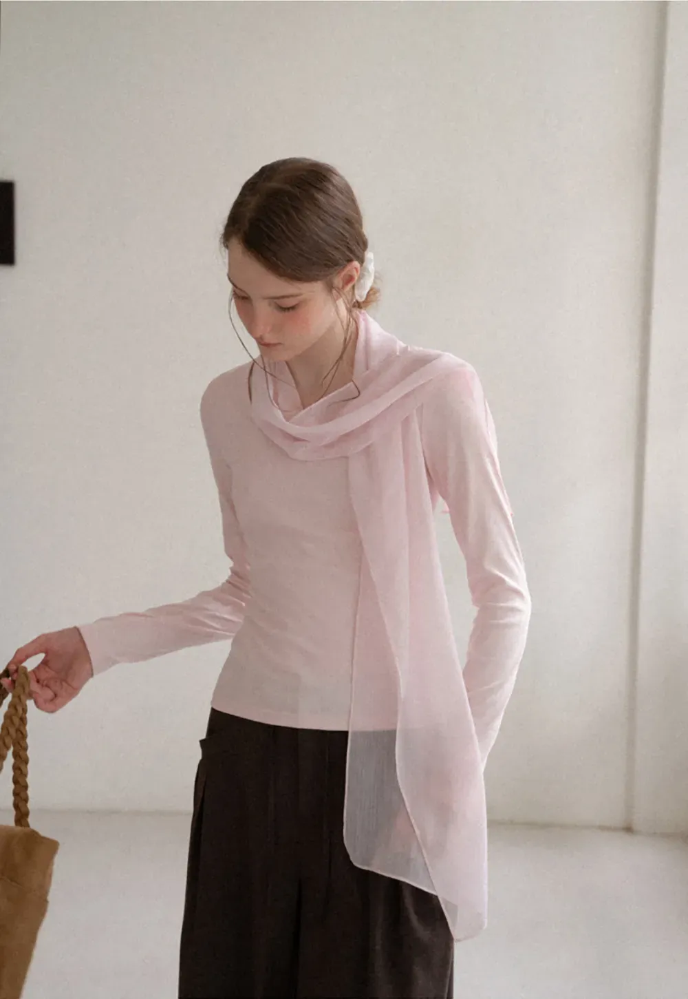 Asymmetrical Draped Cowl Neck Long Sleeve Top