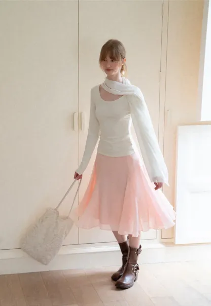 Asymmetrical Draped Cowl Neck Long Sleeve Top