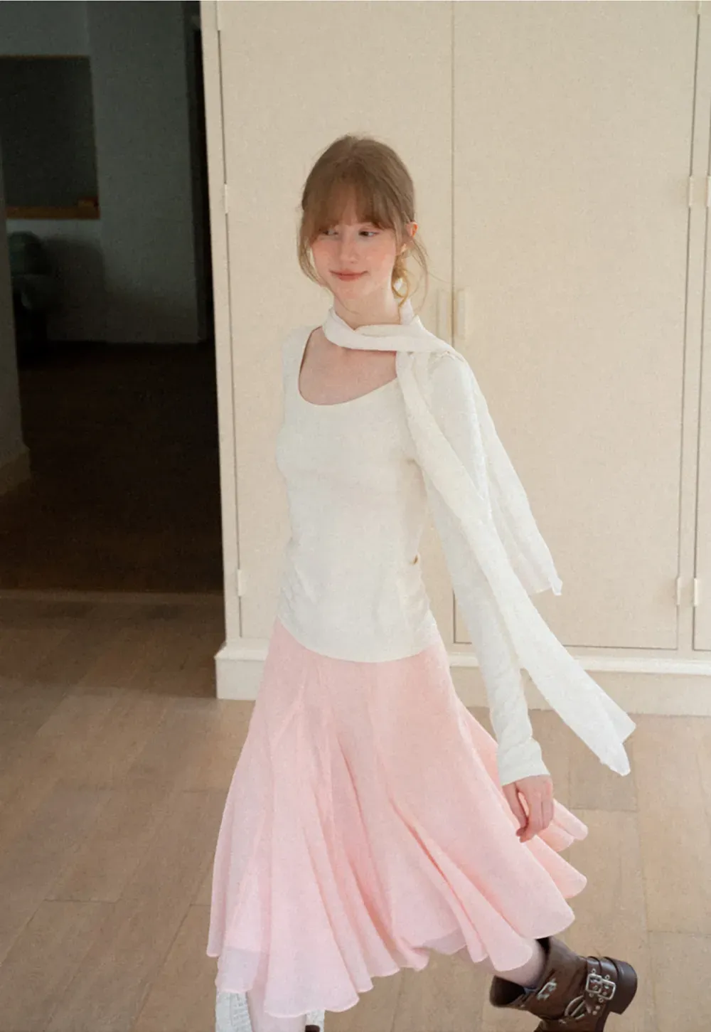 Asymmetrical Draped Cowl Neck Long Sleeve Top