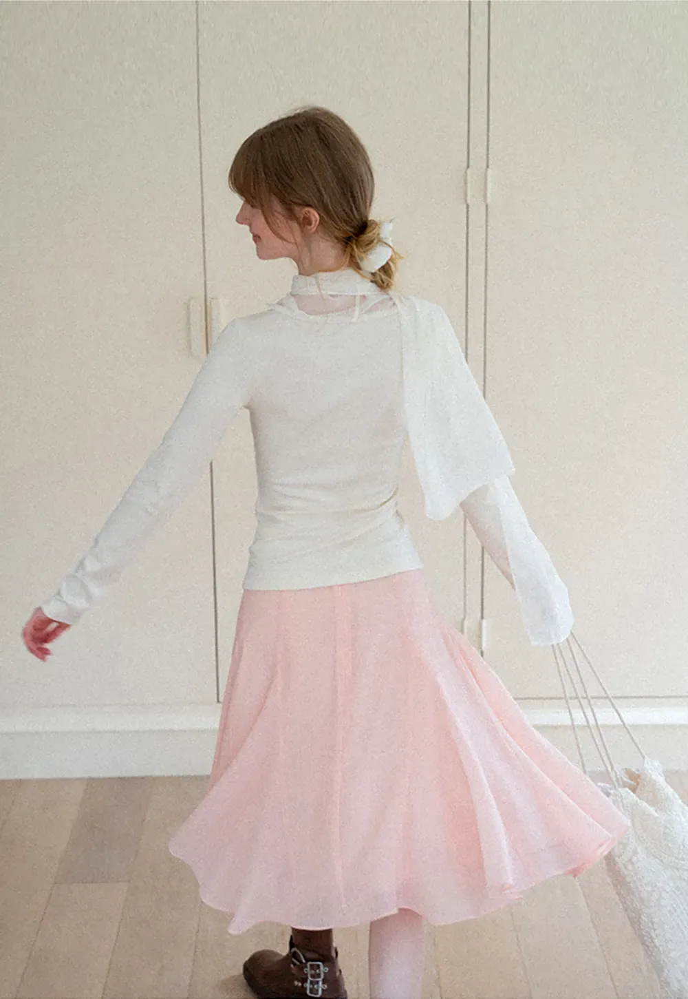 Asymmetrical Draped Cowl Neck Long Sleeve Top