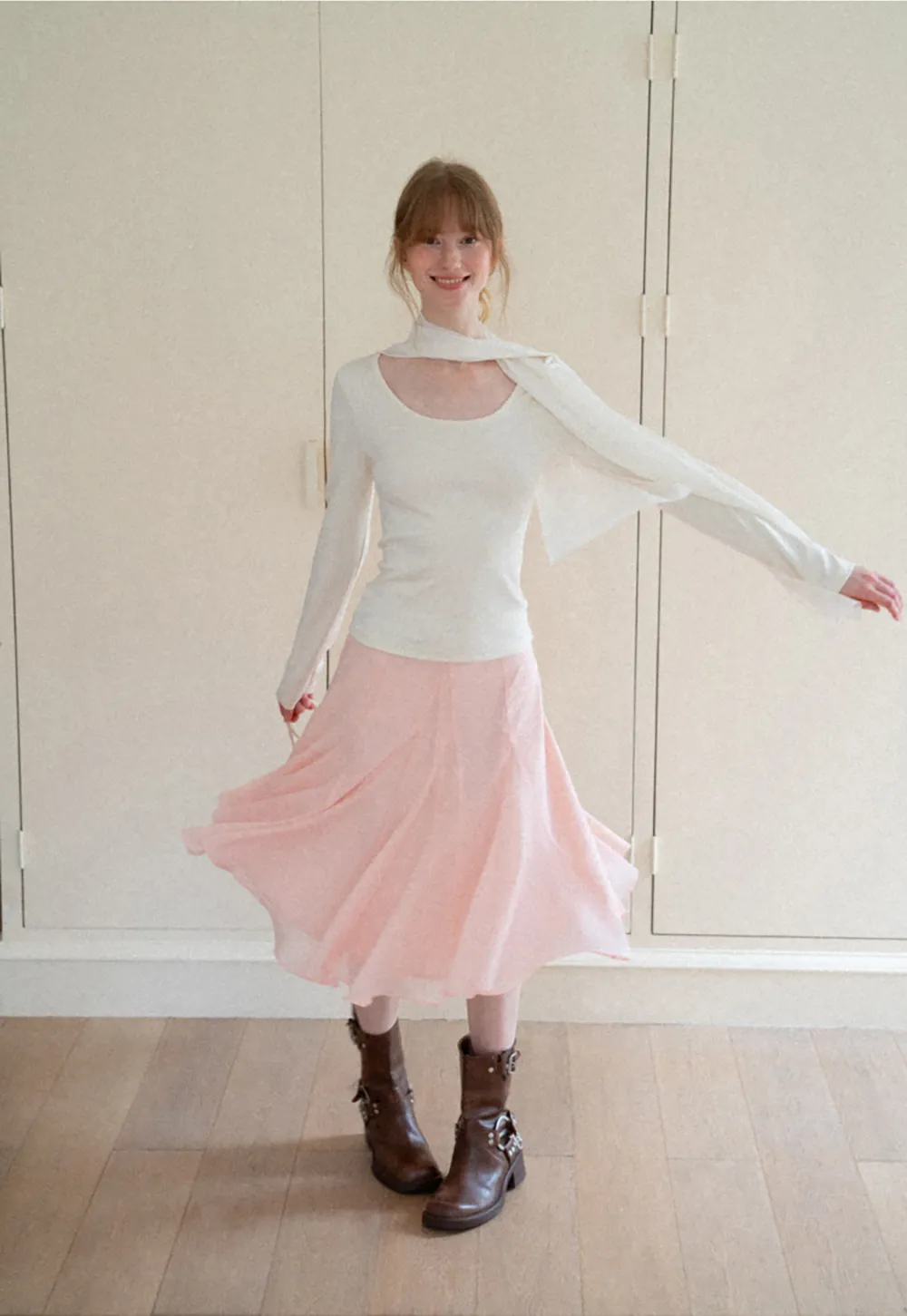 Asymmetrical Draped Cowl Neck Long Sleeve Top