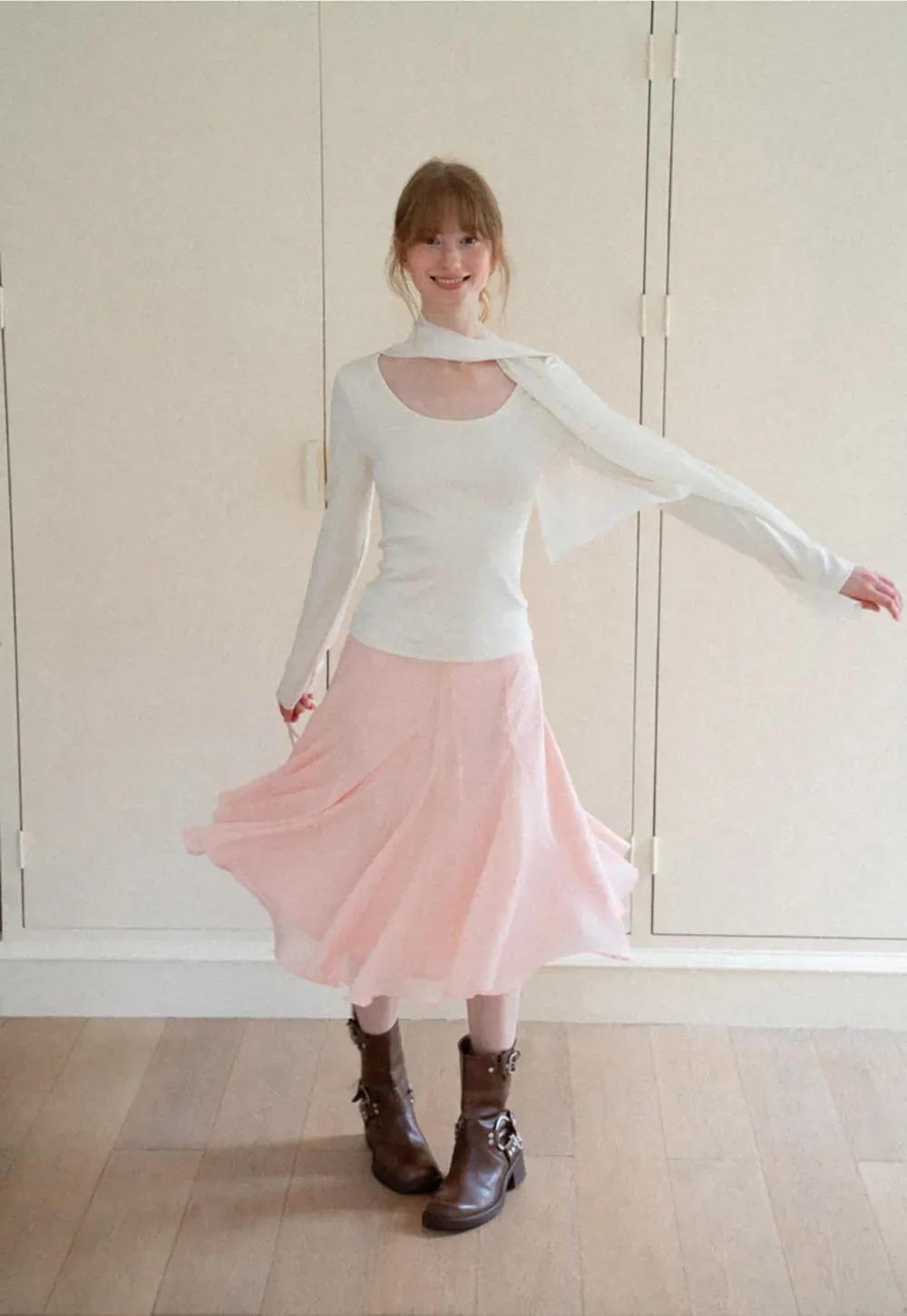 Asymmetrical Draped Cowl Neck Long Sleeve Top