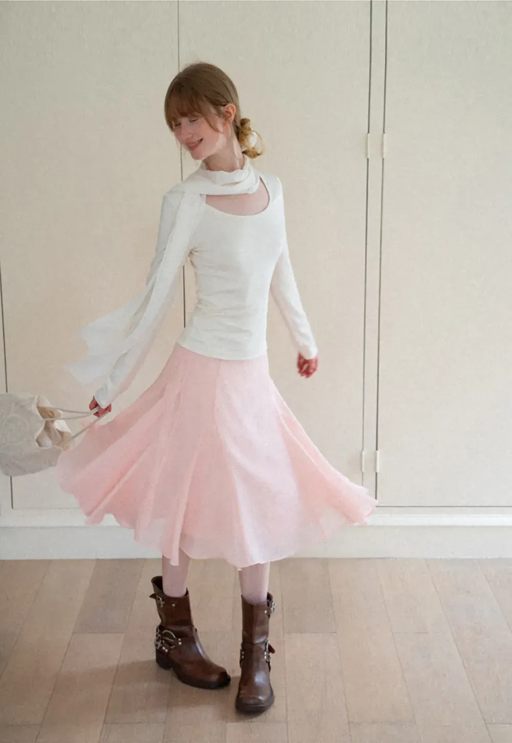 Asymmetrical Draped Cowl Neck Long Sleeve Top