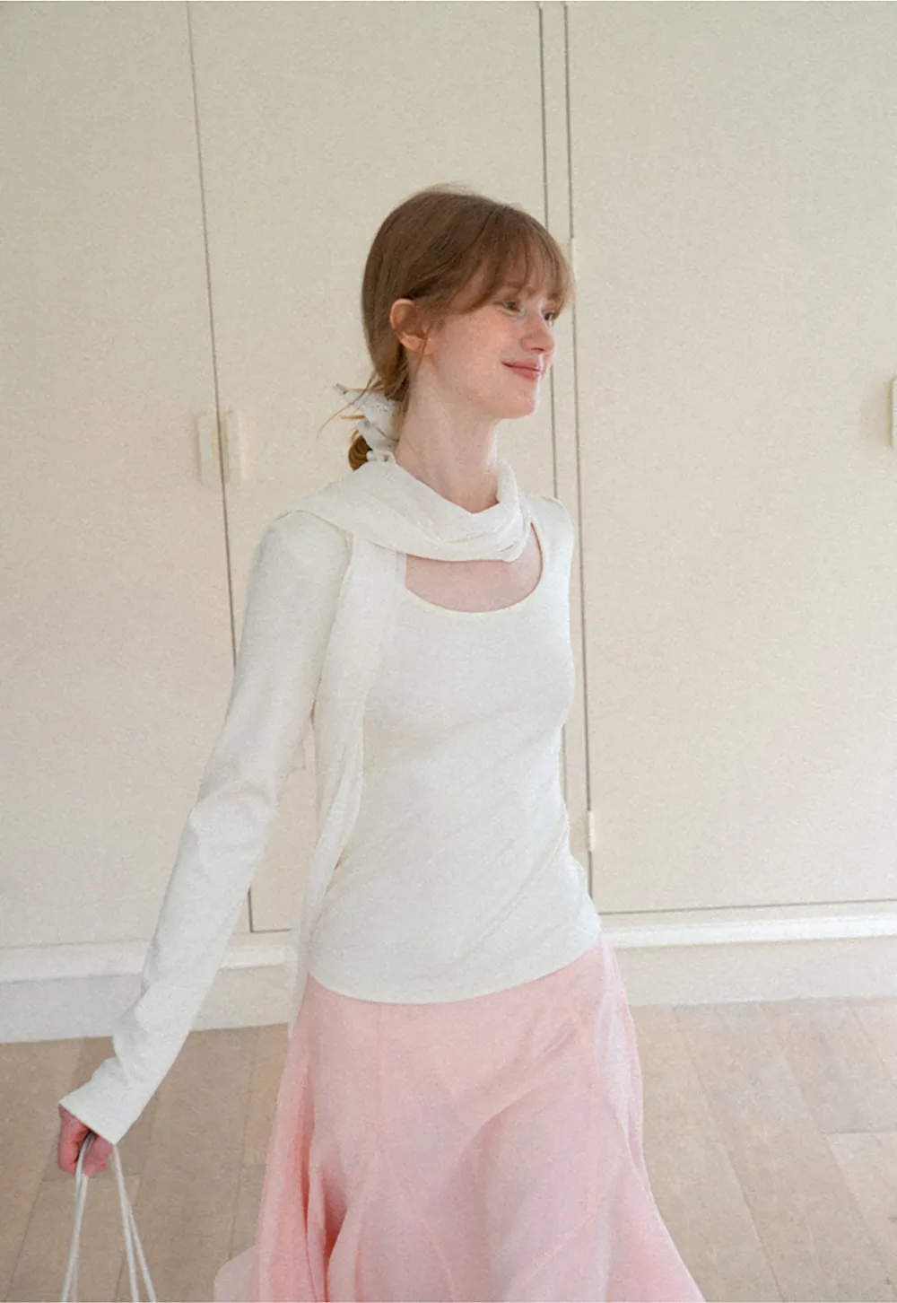 Asymmetrical Draped Cowl Neck Long Sleeve Top
