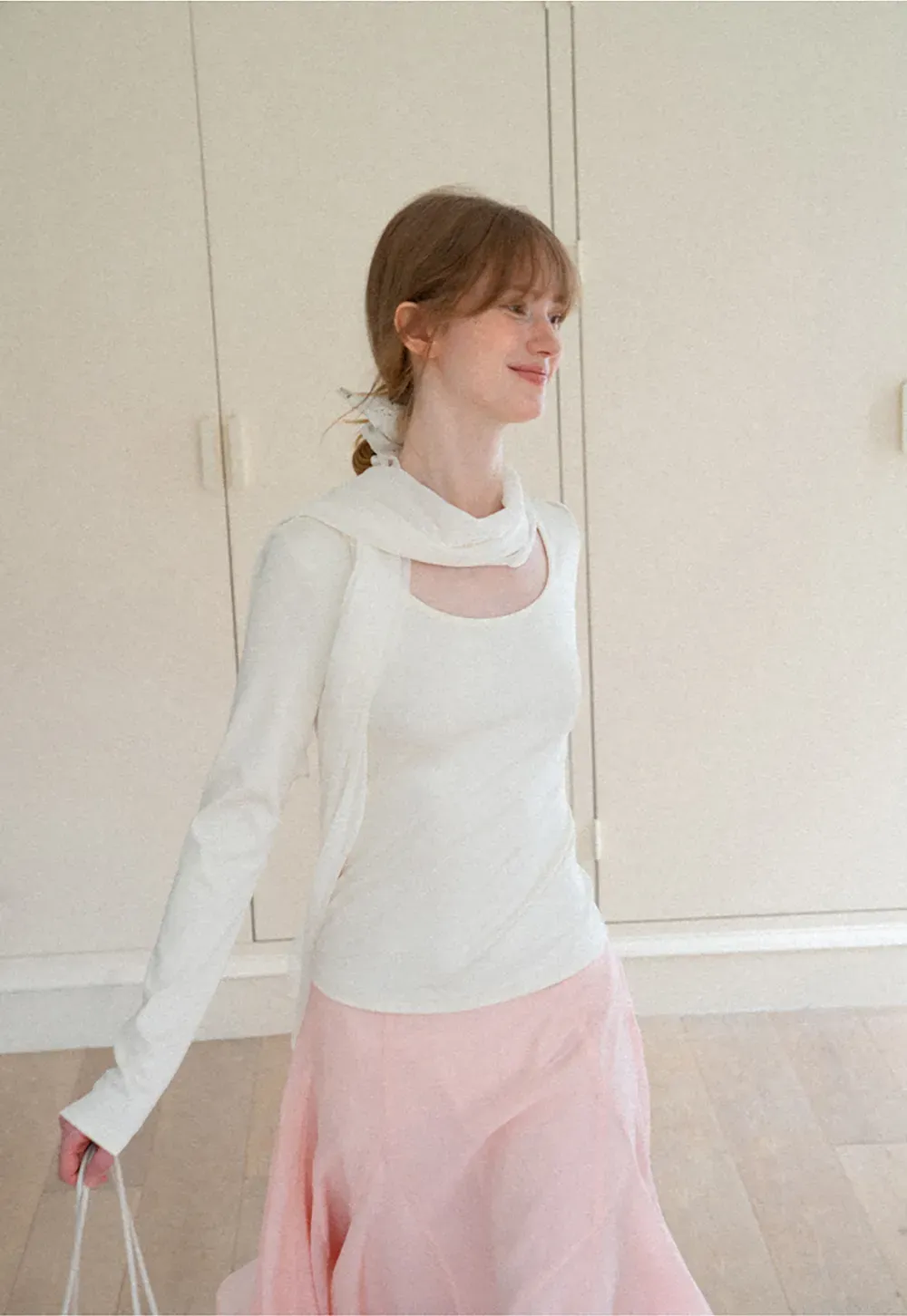 Asymmetrical Draped Cowl Neck Long Sleeve Top
