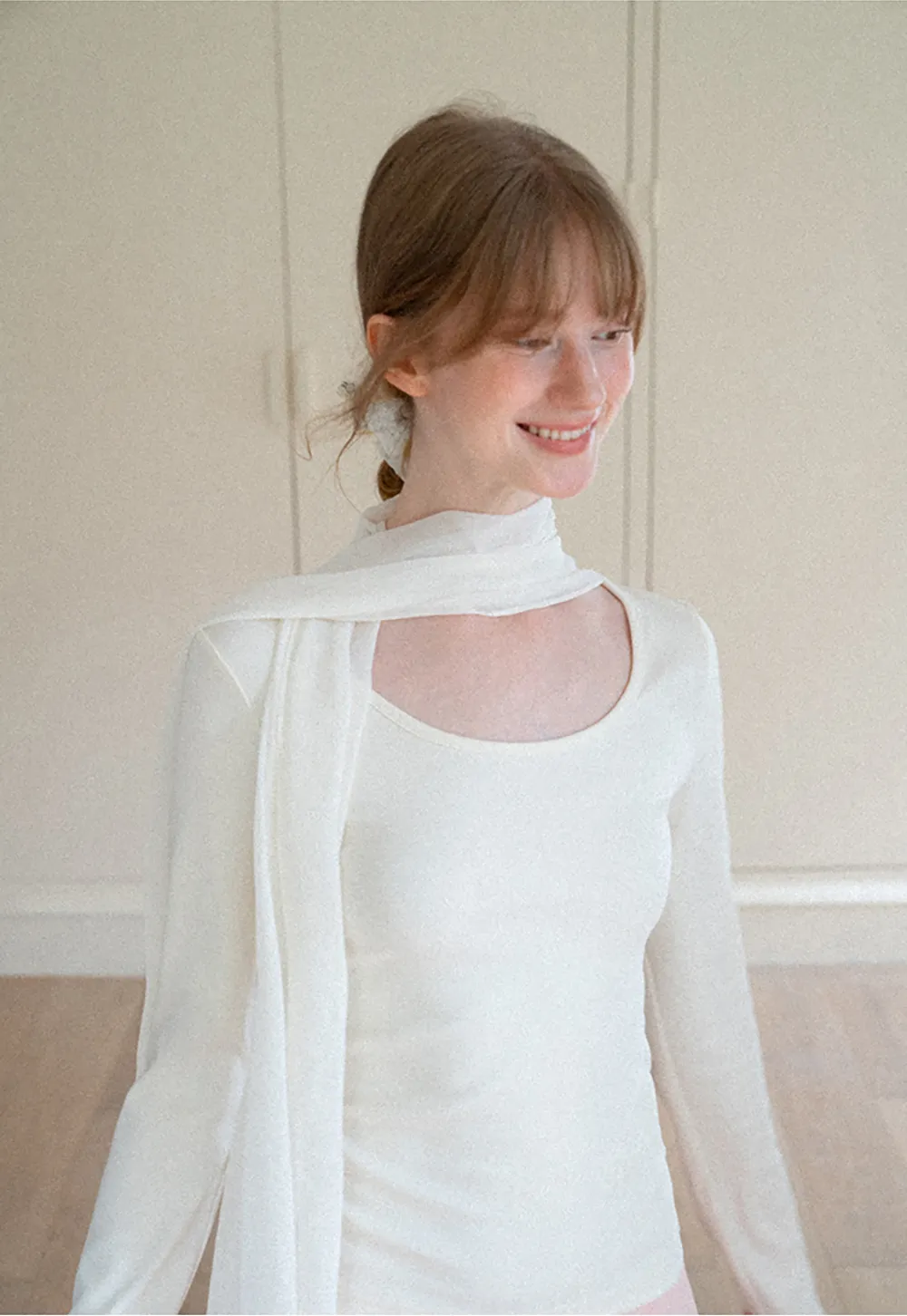 Asymmetrical Draped Cowl Neck Long Sleeve Top