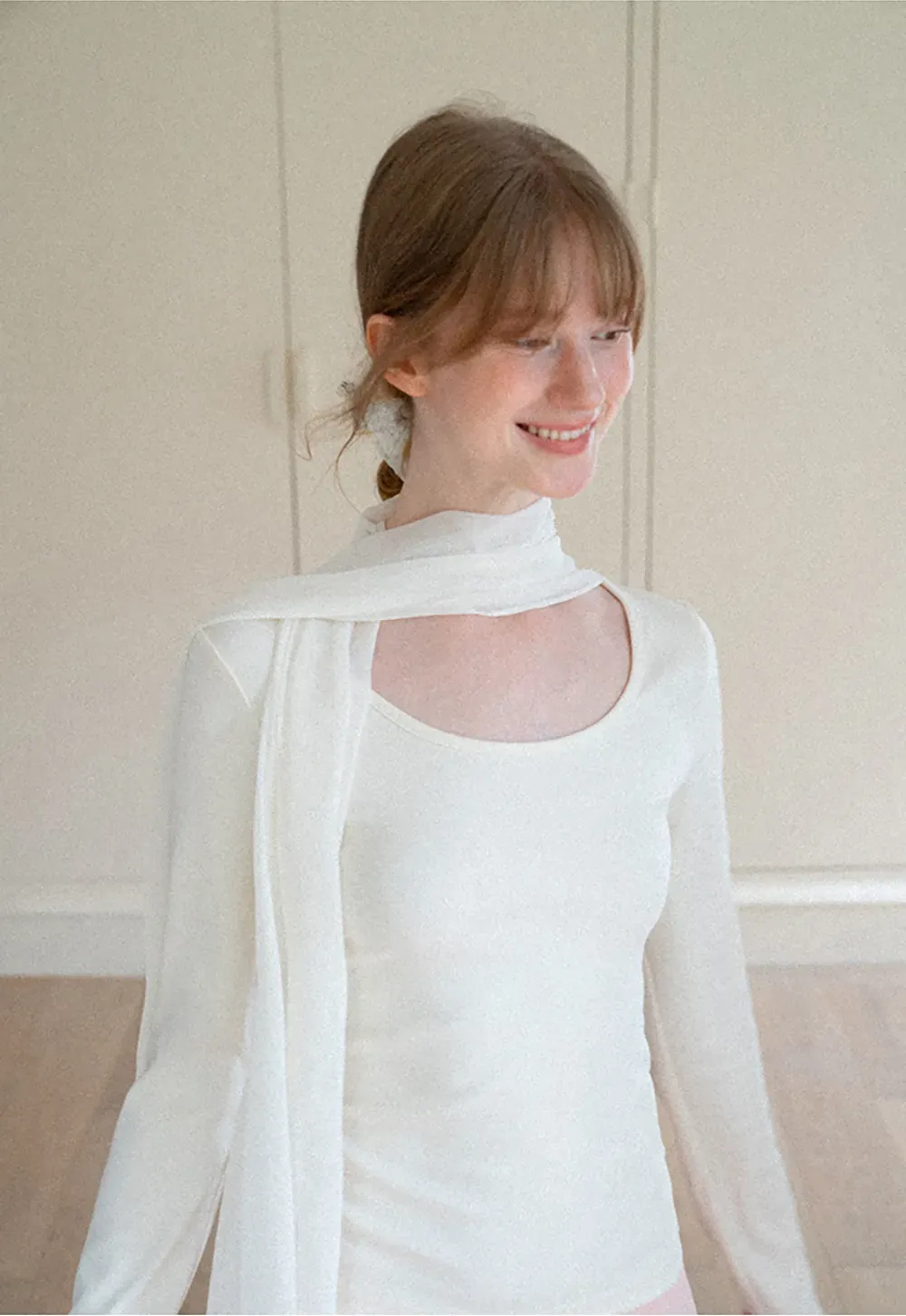 Asymmetrical Draped Cowl Neck Long Sleeve Top