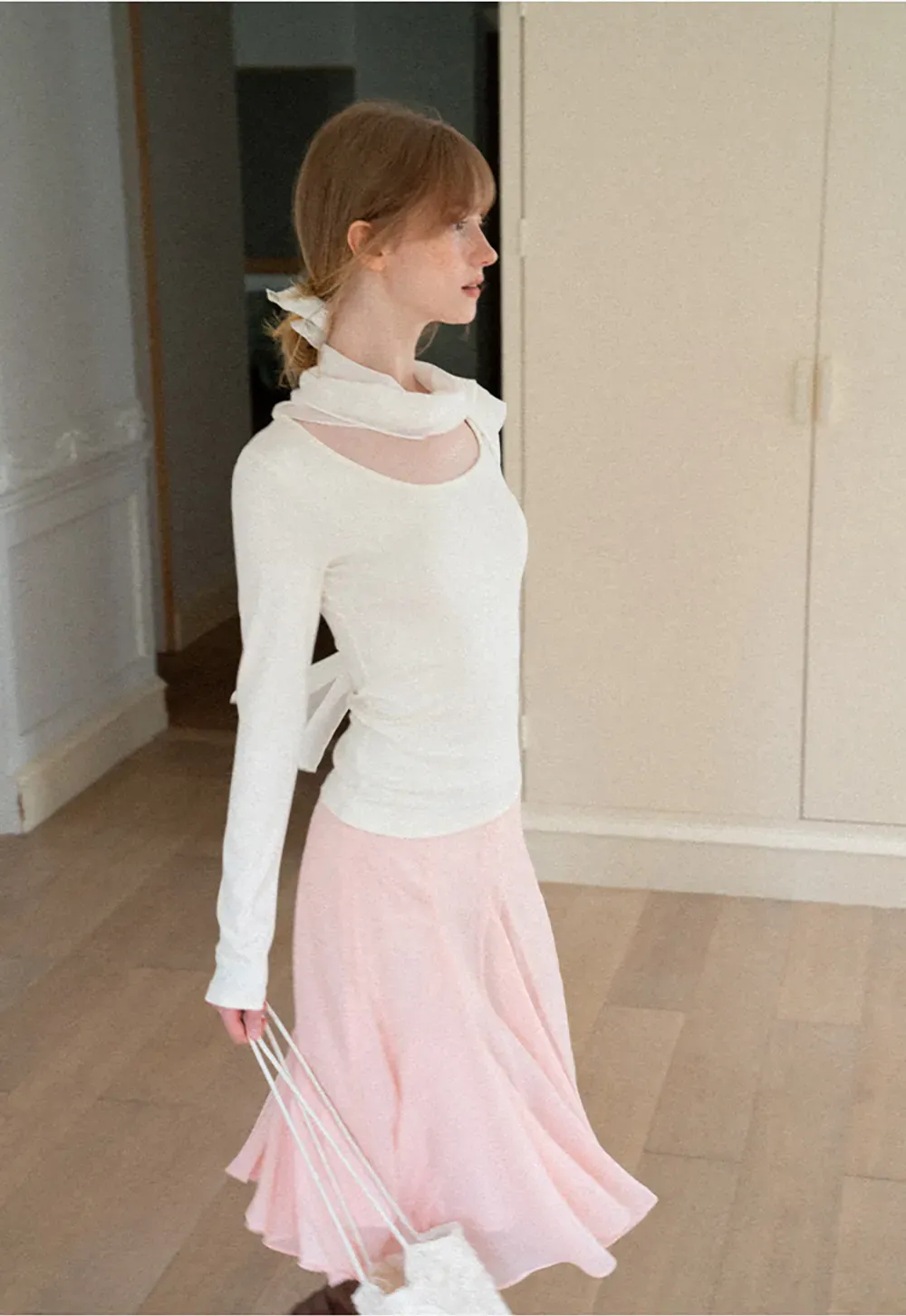 Asymmetrical Draped Cowl Neck Long Sleeve Top