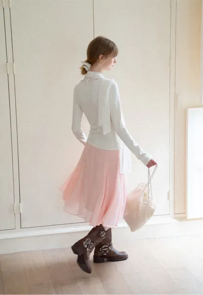 Asymmetrical Draped Cowl Neck Long Sleeve Top