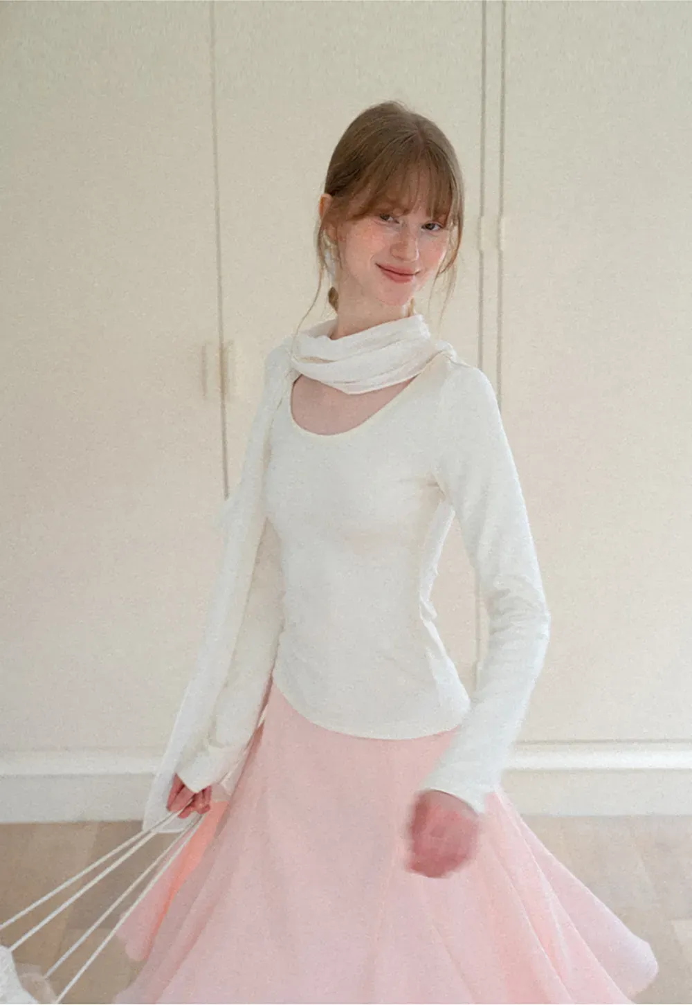 Asymmetrical Draped Cowl Neck Long Sleeve Top