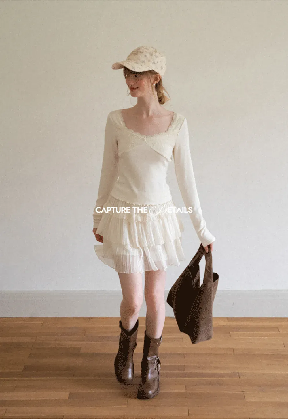 Lace Trim Square Neck Long Sleeve Top