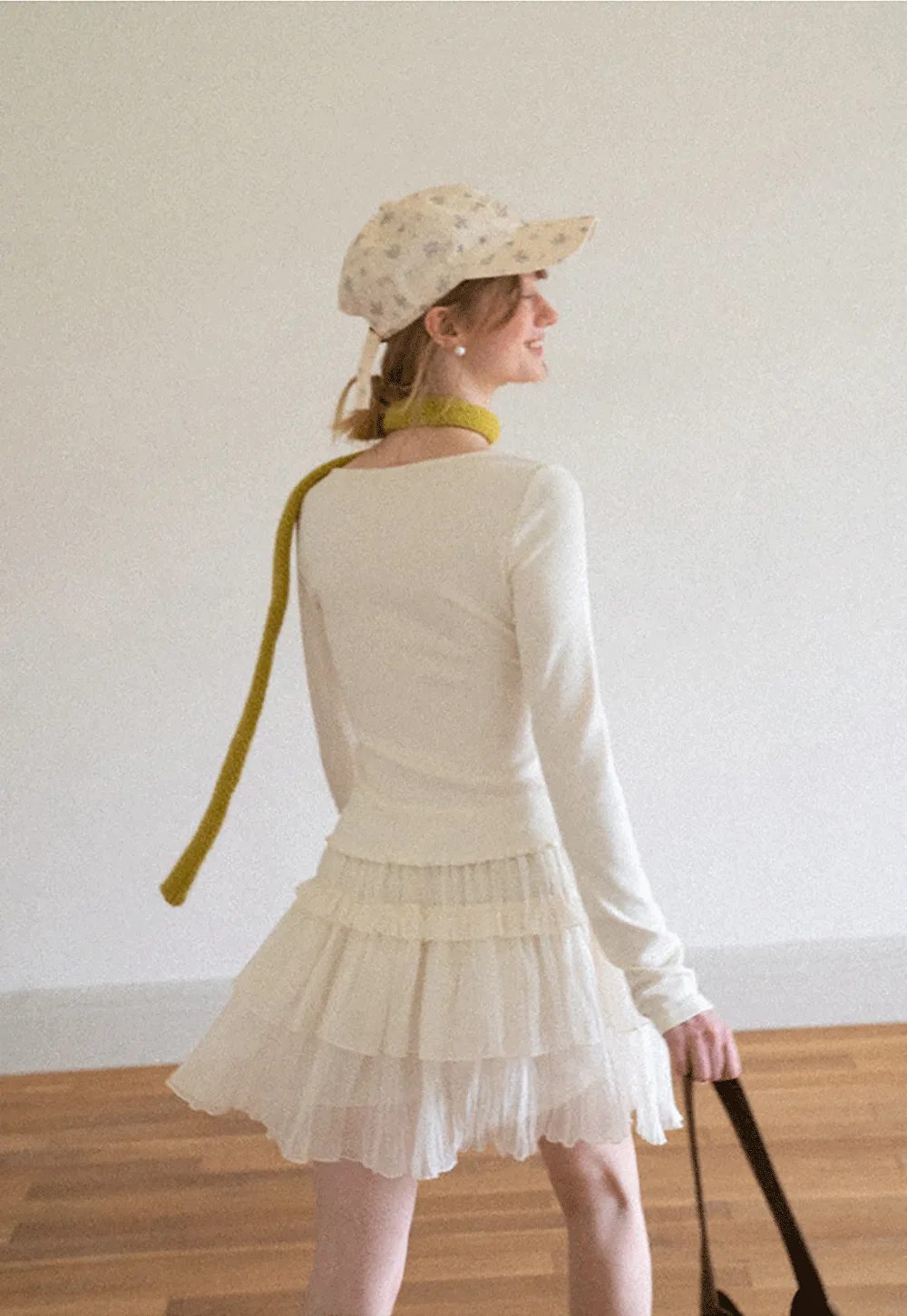 Lace Trim Square Neck Long Sleeve Top