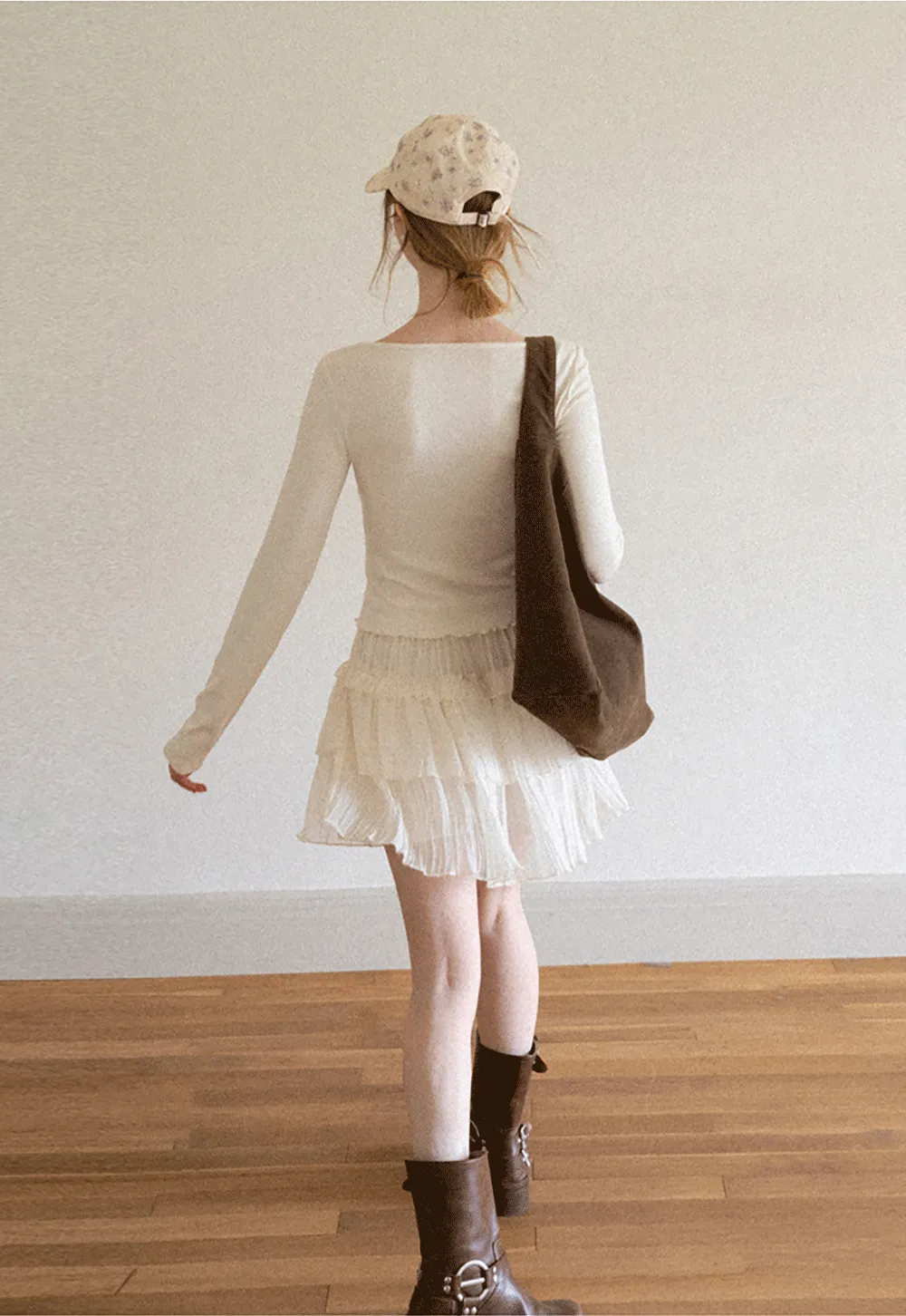 Lace Trim Square Neck Long Sleeve Top