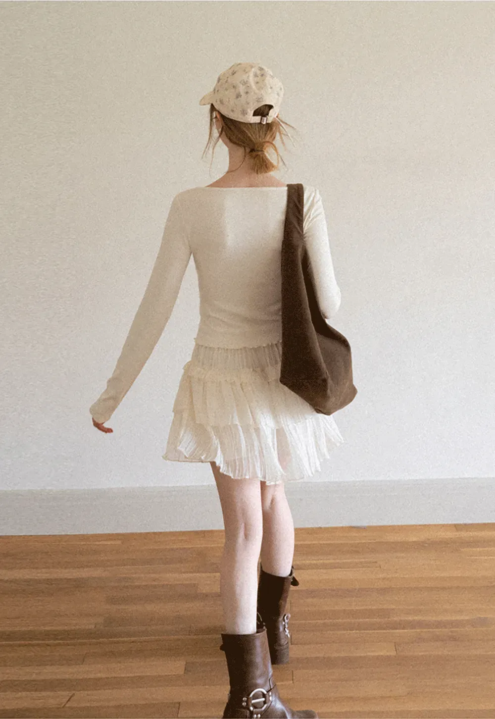 Lace Trim Square Neck Long Sleeve Top