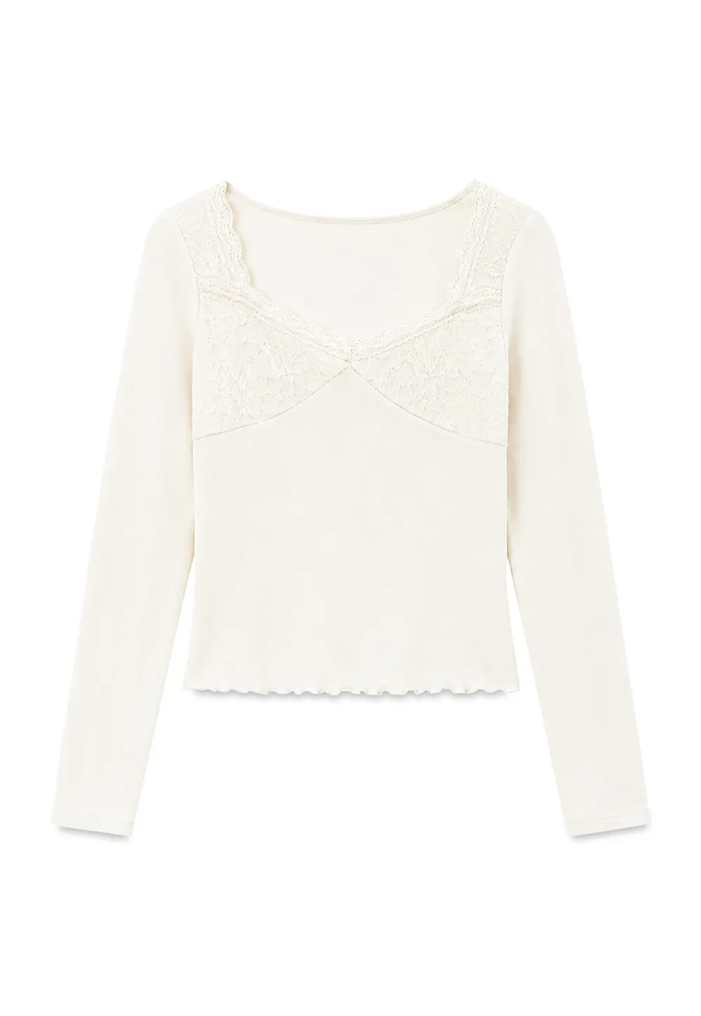 Lace Trim Square Neck Long Sleeve Top