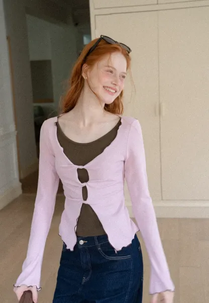 Scalloped Hem Layered Knit Top with Cutout Detail