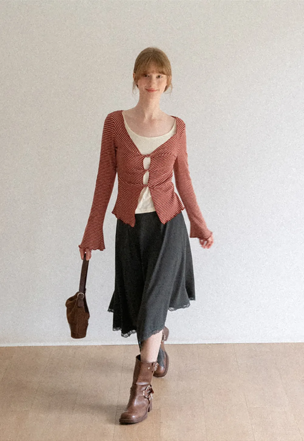 Scalloped Hem Layered Knit Top with Cutout Detail