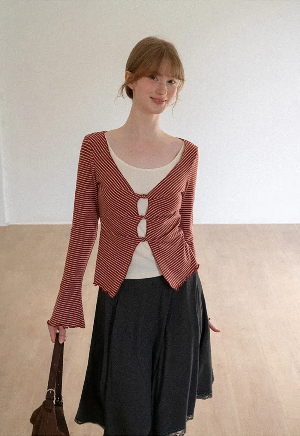 Scalloped Hem Layered Knit Top with Cutout Detail