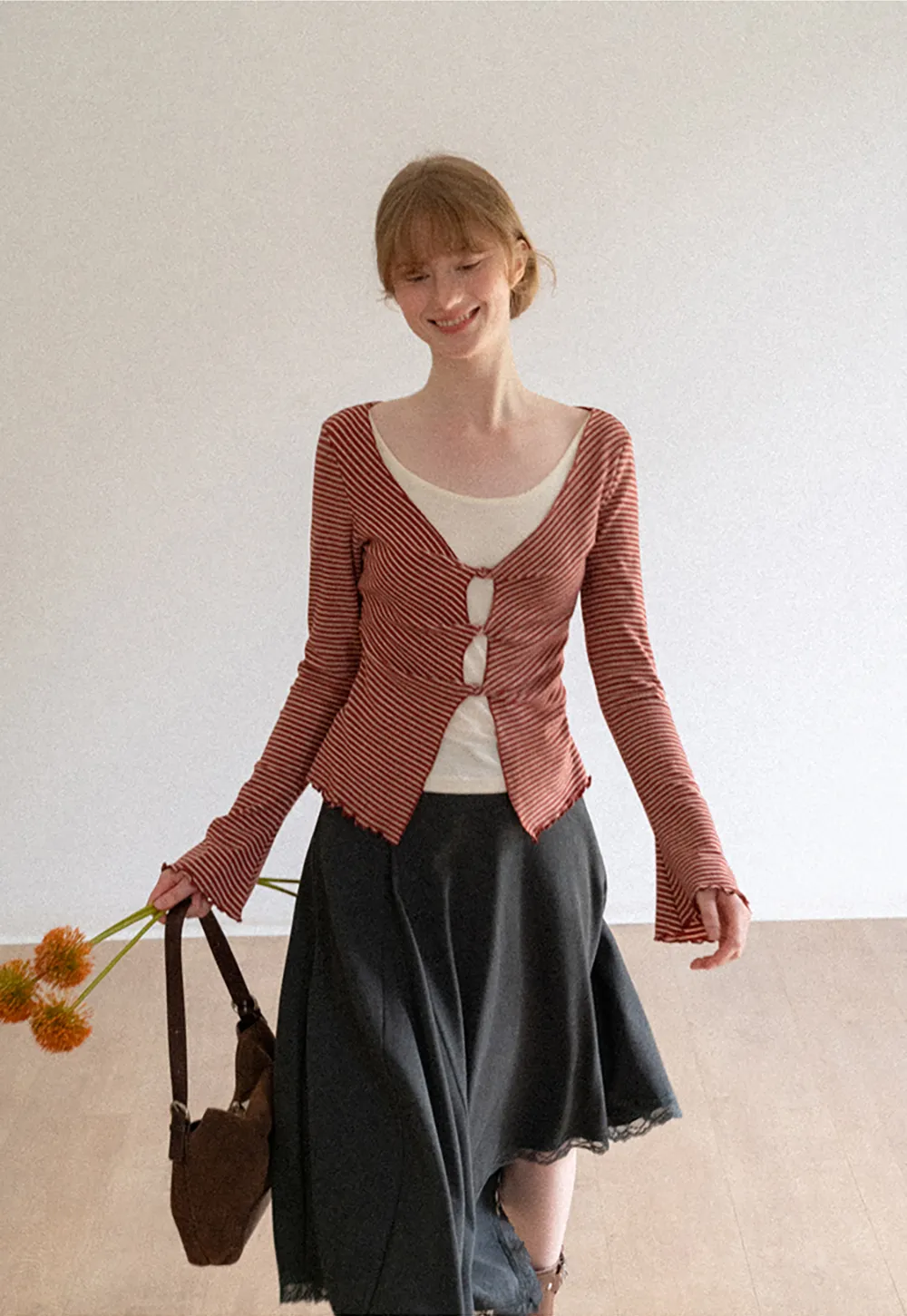 Scalloped Hem Layered Knit Top with Cutout Detail