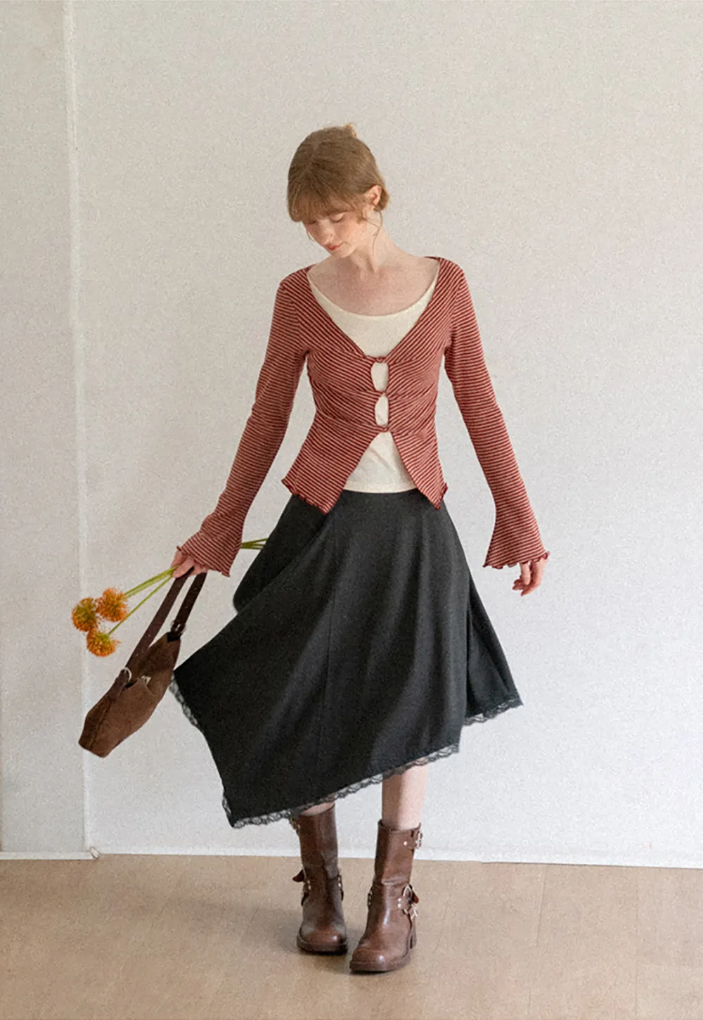 Scalloped Hem Layered Knit Top with Cutout Detail