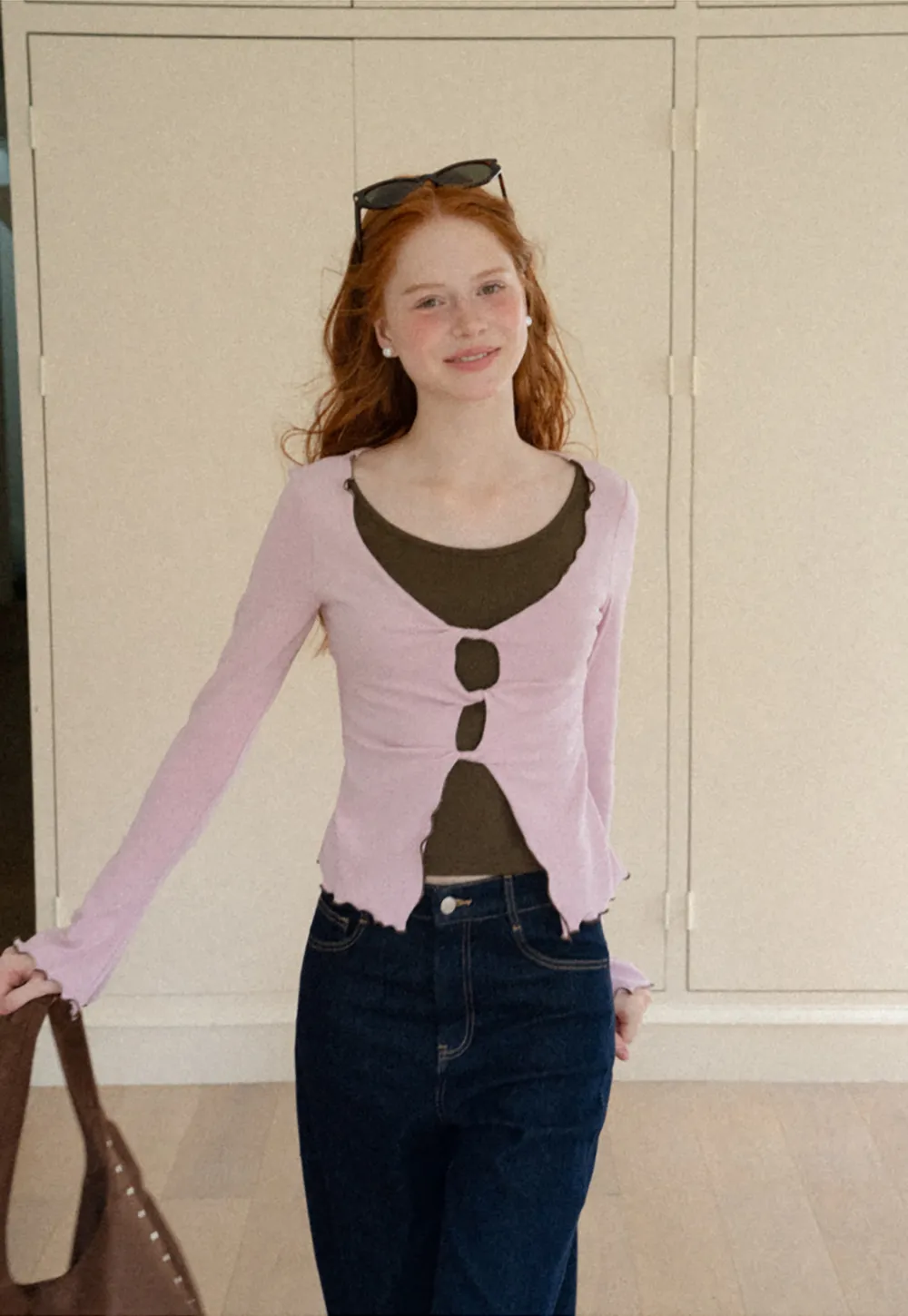 Scalloped Hem Layered Knit Top with Cutout Detail