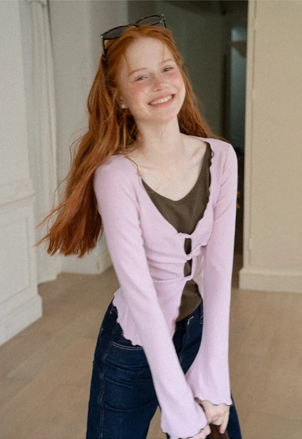 Scalloped Hem Layered Knit Top with Cutout Detail