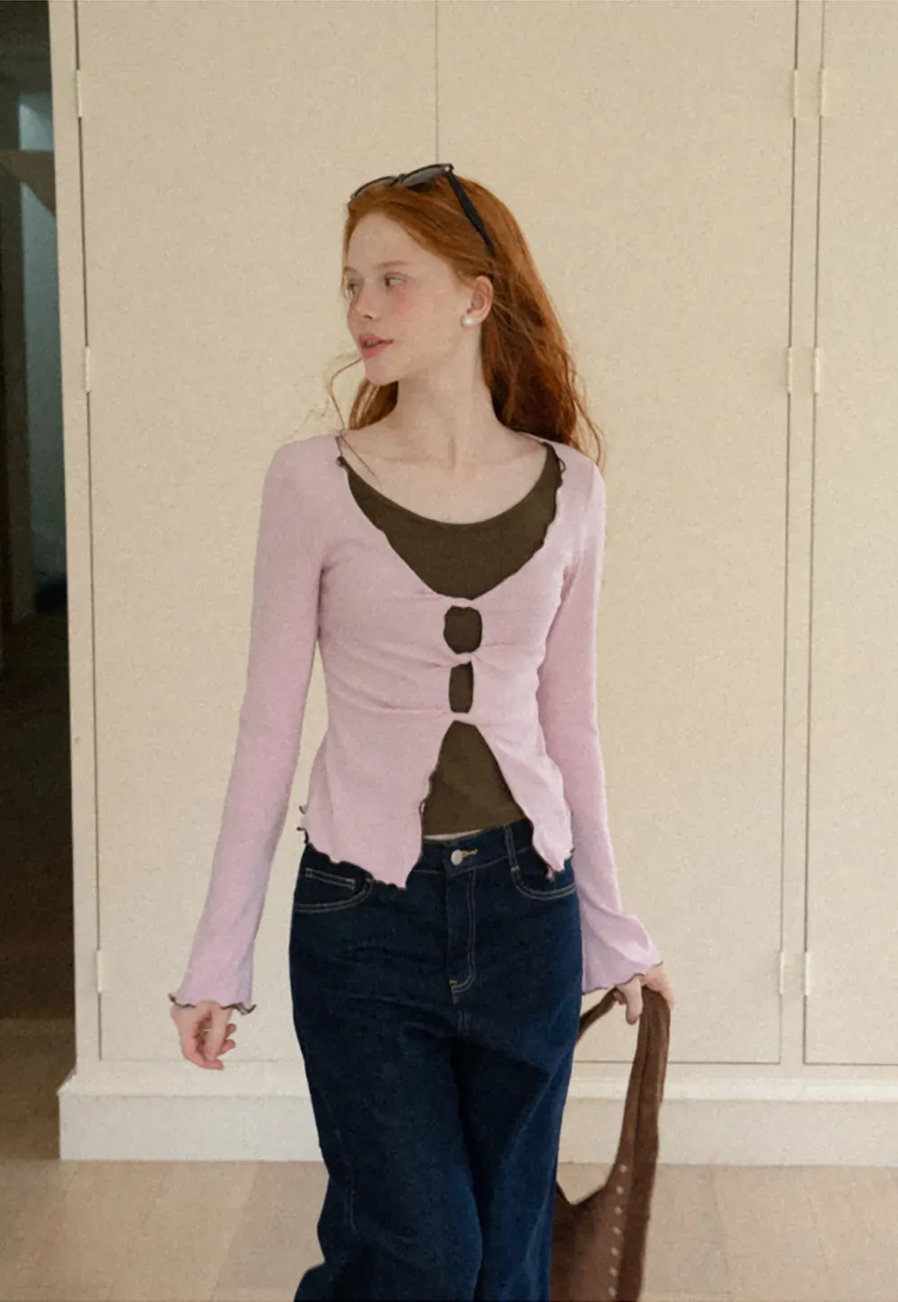 Scalloped Hem Layered Knit Top with Cutout Detail