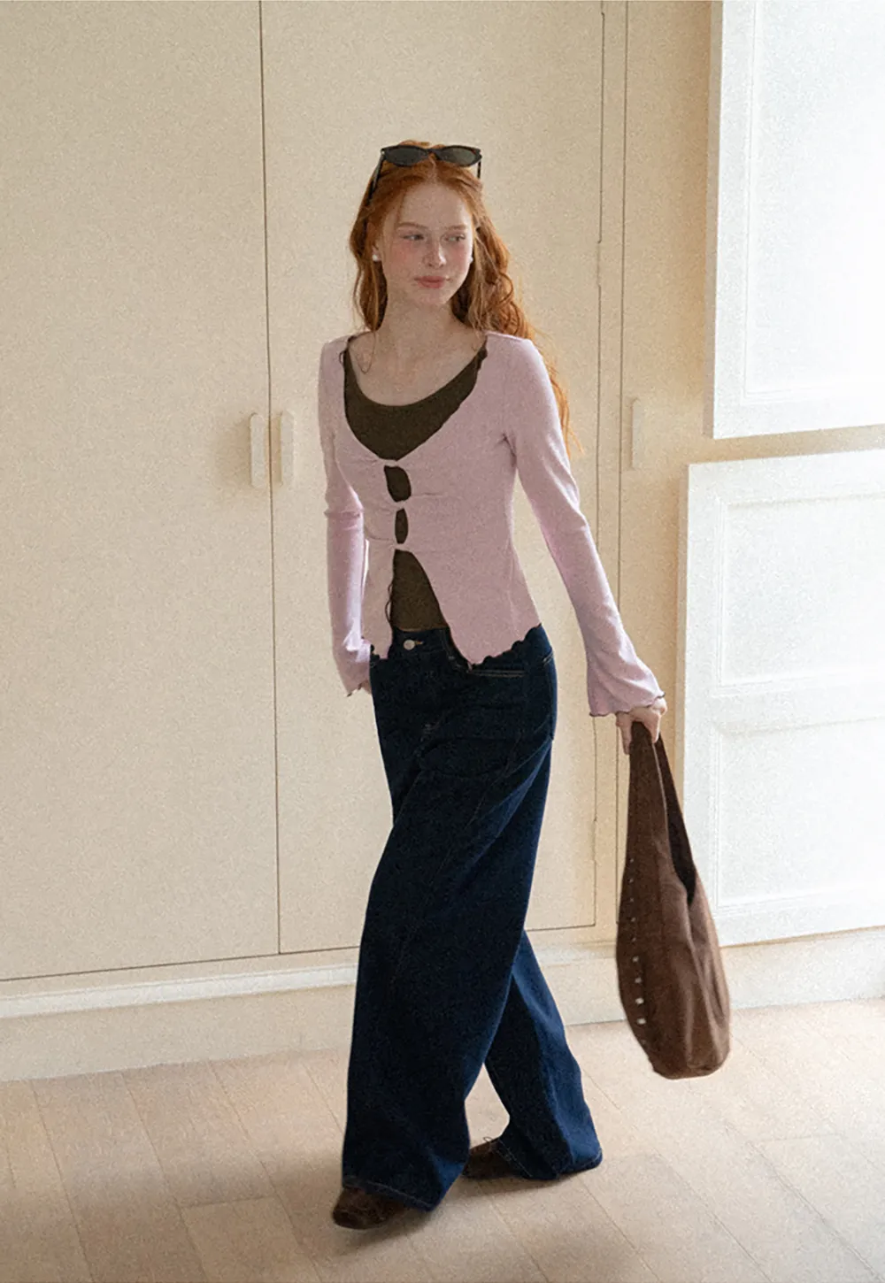 Scalloped Hem Layered Knit Top with Cutout Detail