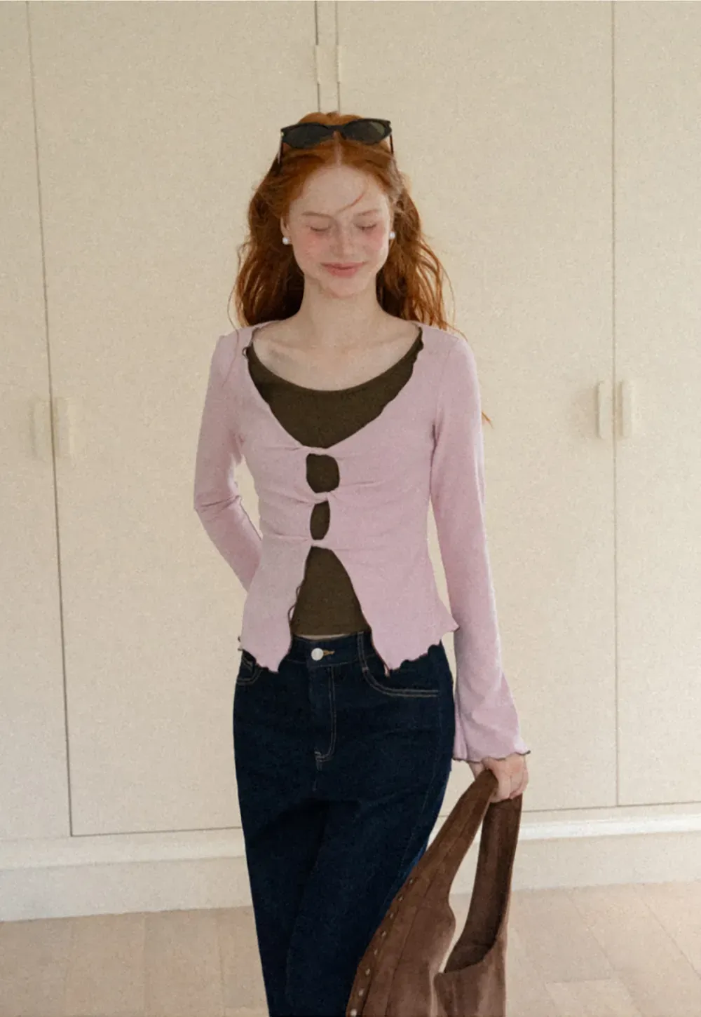 Scalloped Hem Layered Knit Top with Cutout Detail