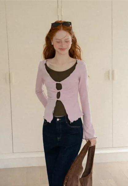 Scalloped Hem Layered Knit Top with Cutout Detail