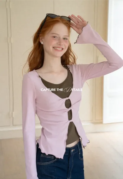 Scalloped Hem Layered Knit Top with Cutout Detail
