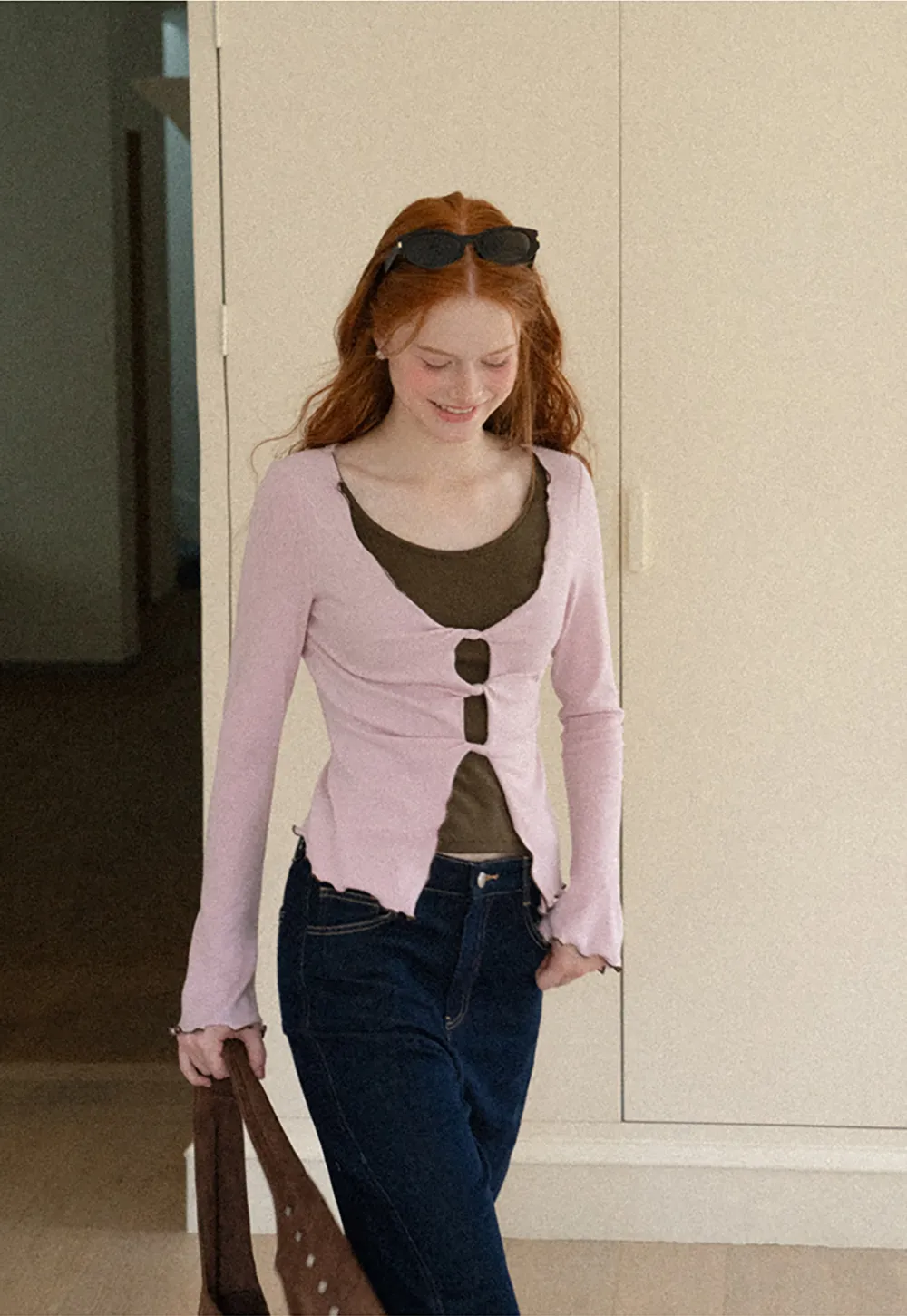 Scalloped Hem Layered Knit Top with Cutout Detail