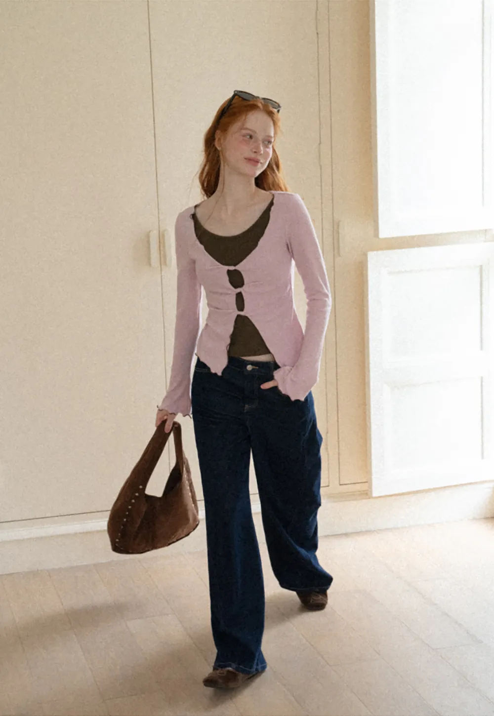 Scalloped Hem Layered Knit Top with Cutout Detail