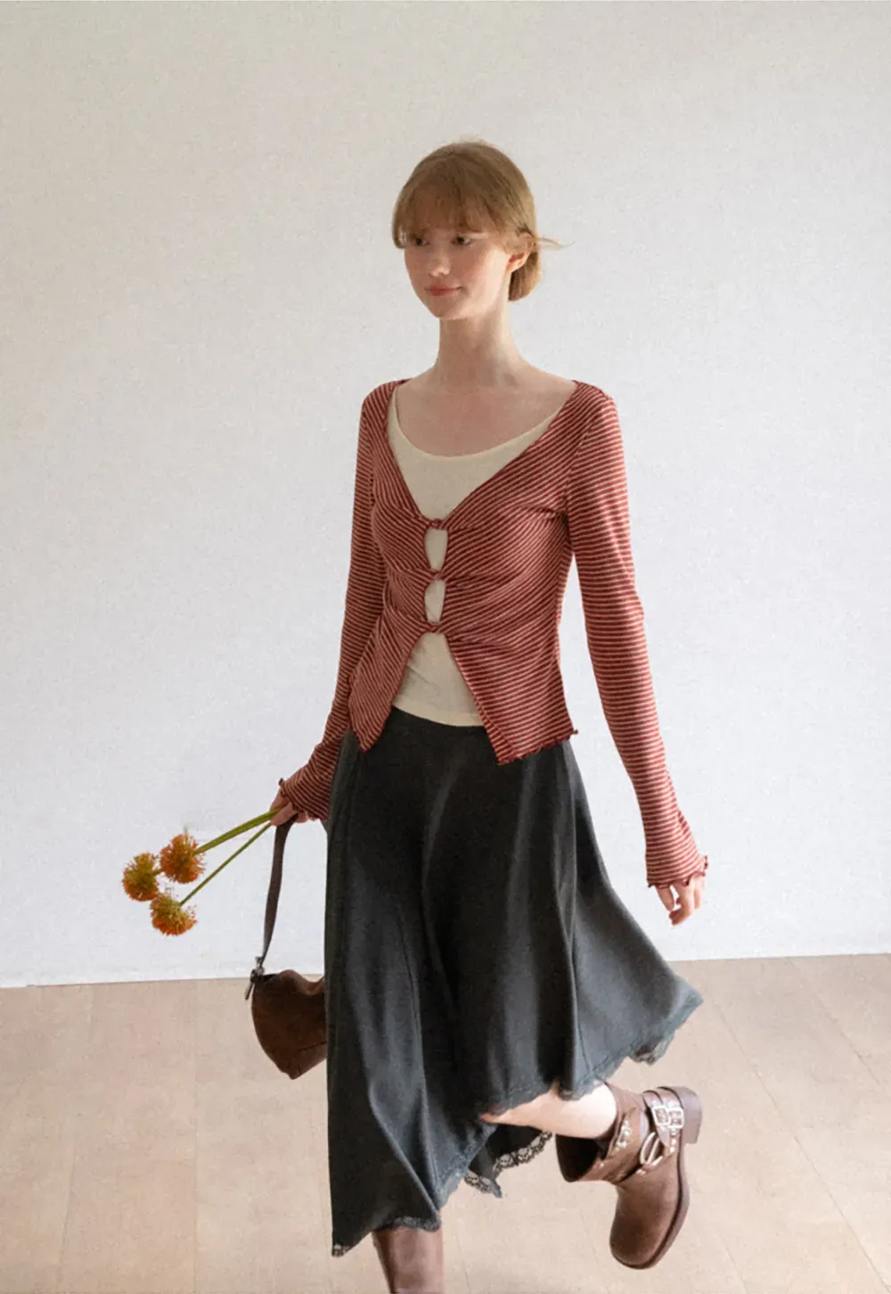Scalloped Hem Layered Knit Top with Cutout Detail