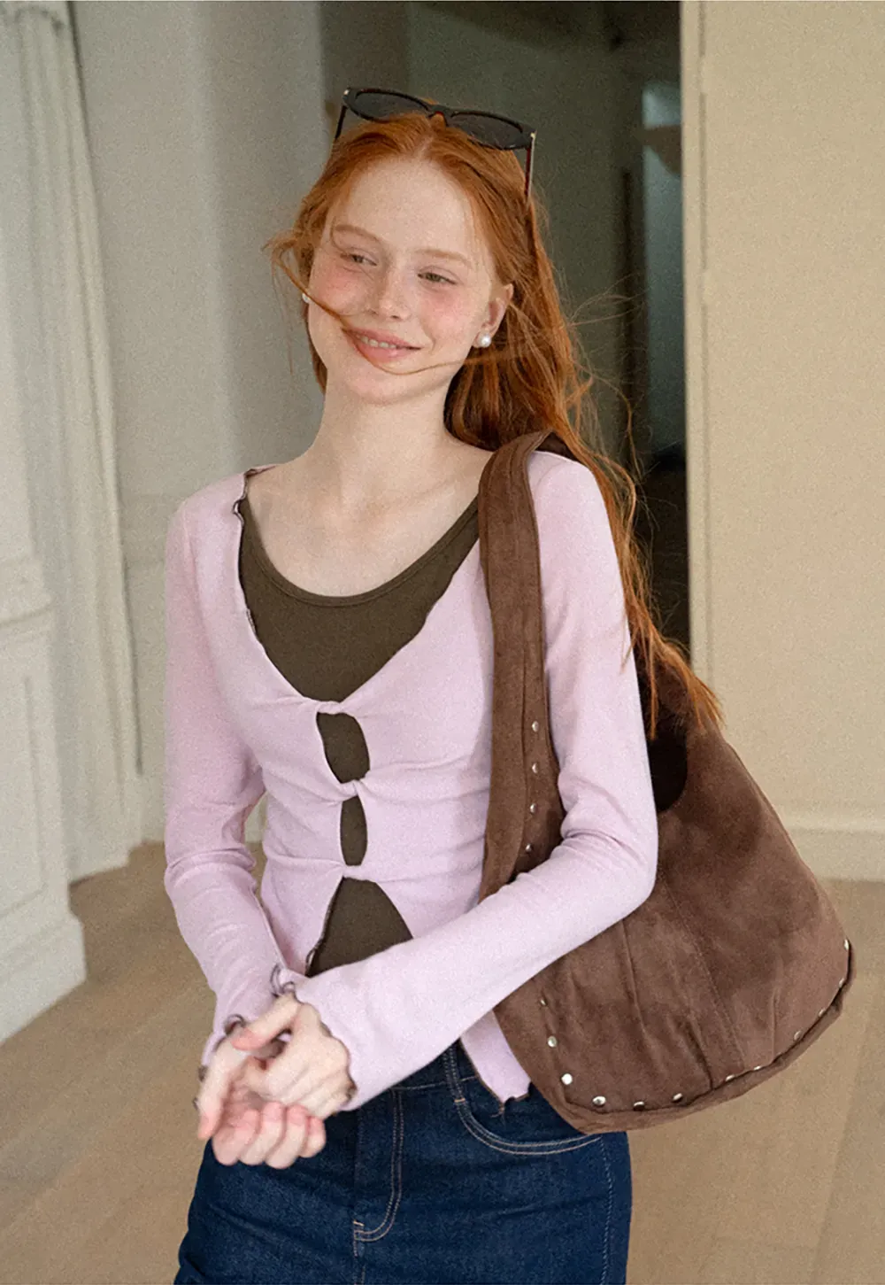 Scalloped Hem Layered Knit Top with Cutout Detail