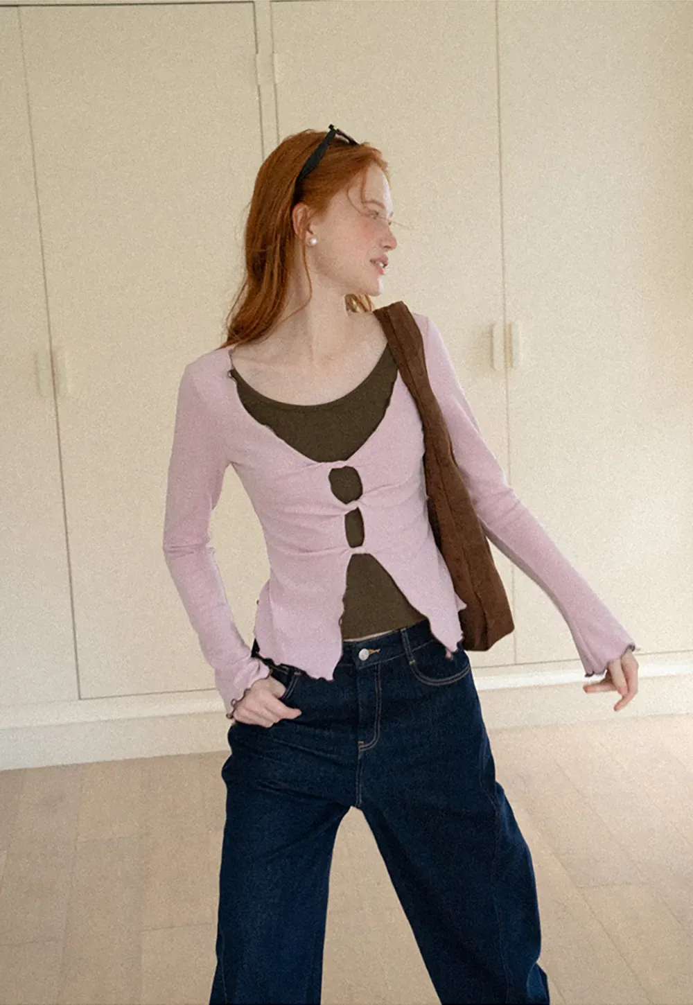 Scalloped Hem Layered Knit Top with Cutout Detail