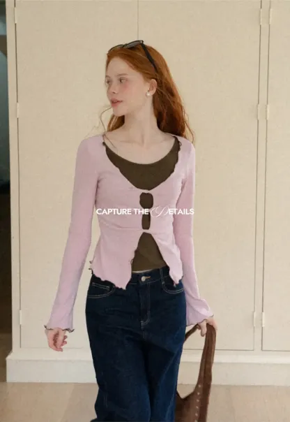 Scalloped Hem Layered Knit Top with Cutout Detail