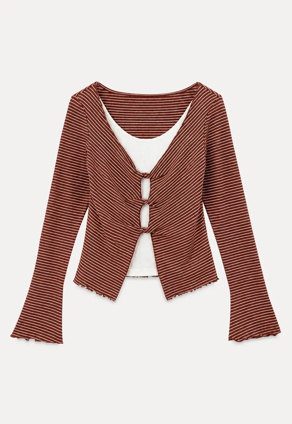 Scalloped Hem Layered Knit Top with Cutout Detail