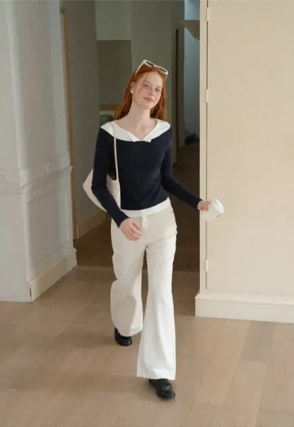 Contrast Trim Off Shoulder Long Sleeve Top