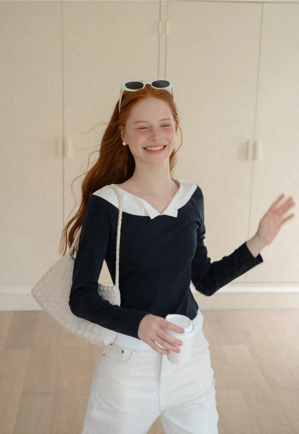 Contrast Trim Off Shoulder Long Sleeve Top