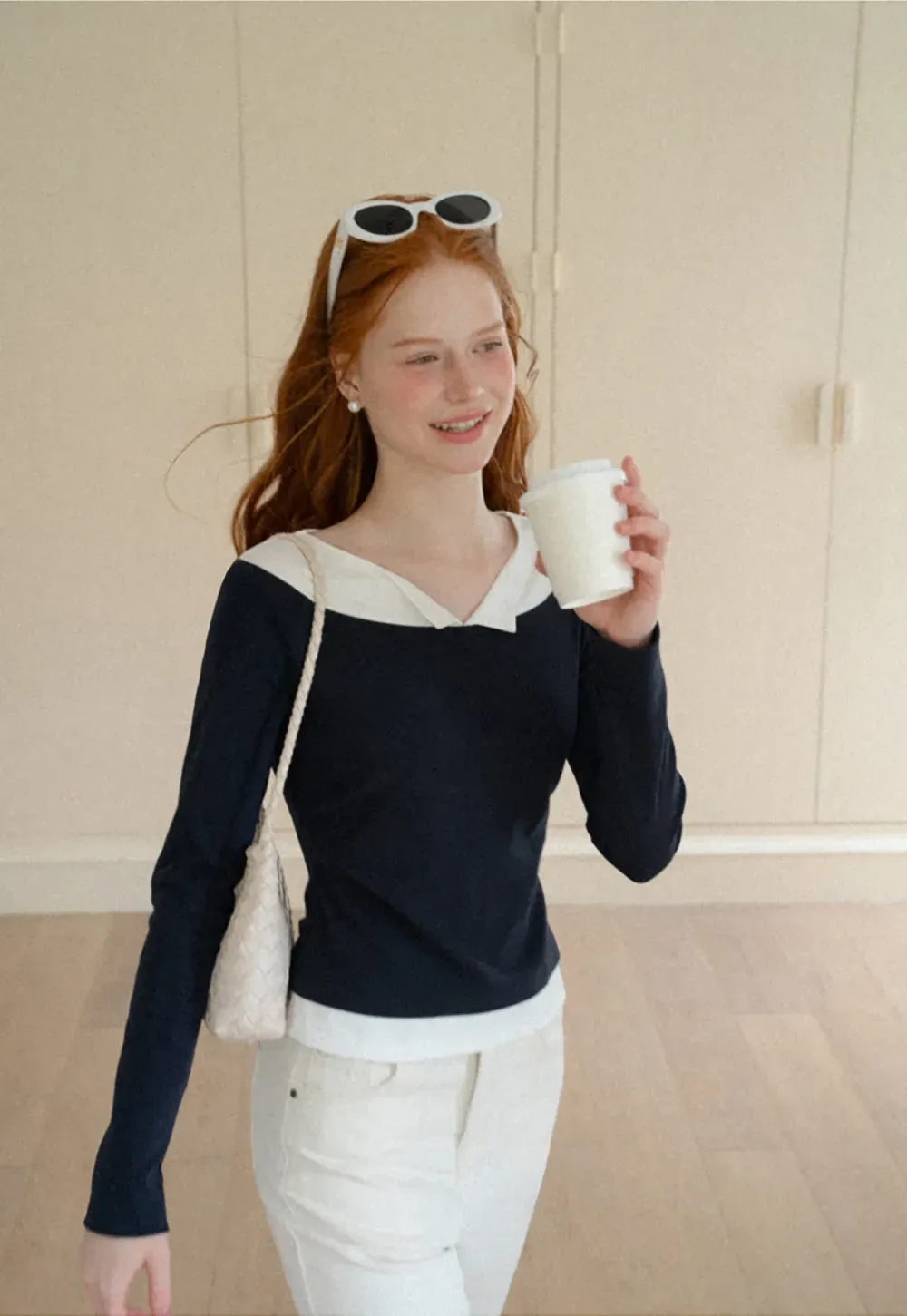Contrast Trim Off Shoulder Long Sleeve Top